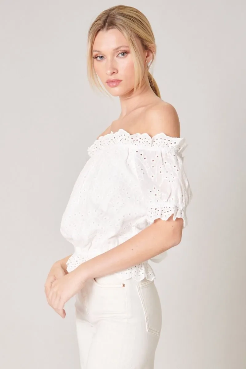 Niles Eyelet Off The Shoulder Crop Top