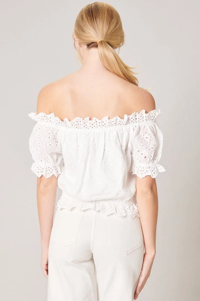 Niles Eyelet Off The Shoulder Crop Top