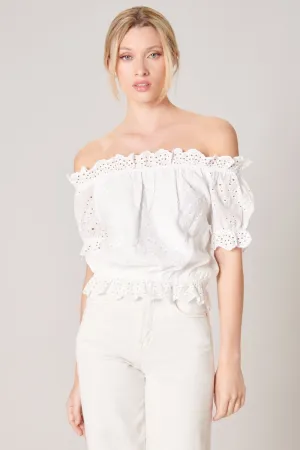 Niles Eyelet Off The Shoulder Crop Top