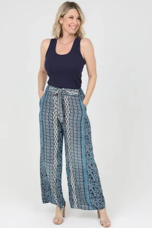 Nostalgia Printed Wide Leg Pants With Tie Waist