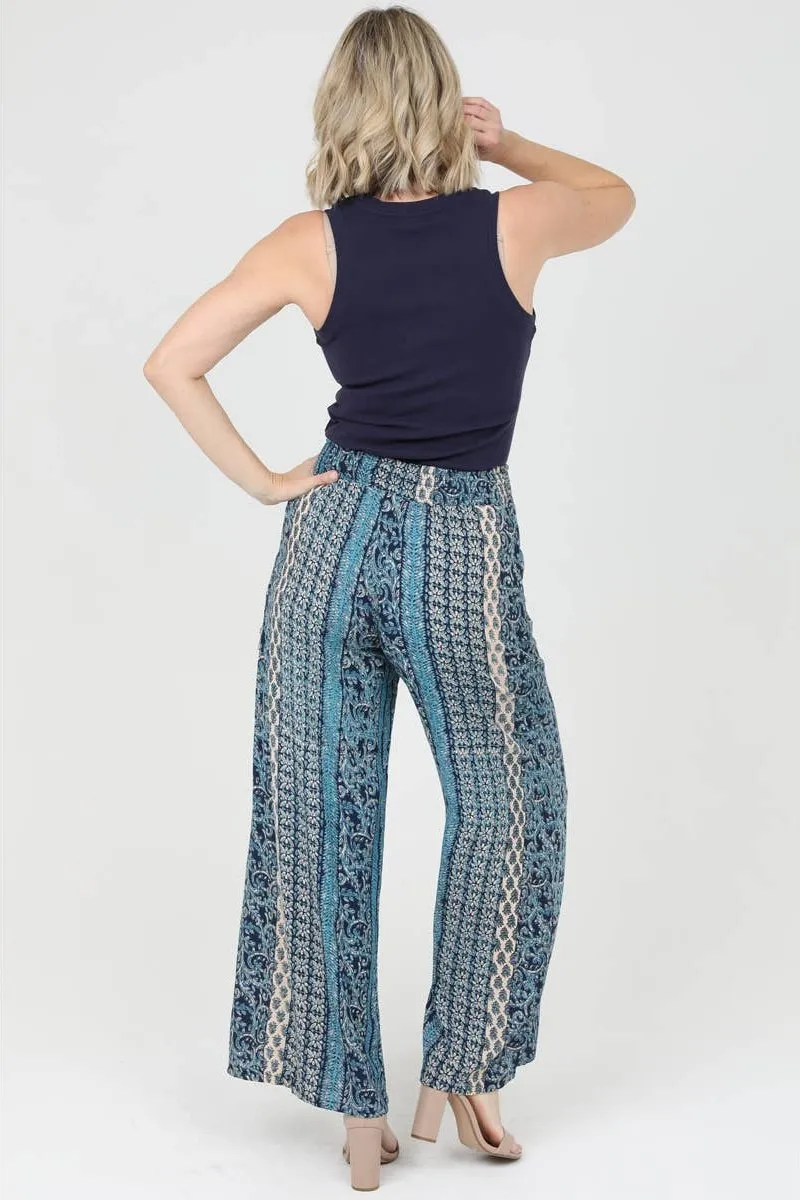 Nostalgia Printed Wide Leg Pants With Tie Waist
