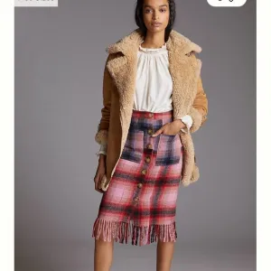 NWT Anthropologie Maeve Fringed Plaid Skirt Size 6 Wool Blend Pink ~Retail $148