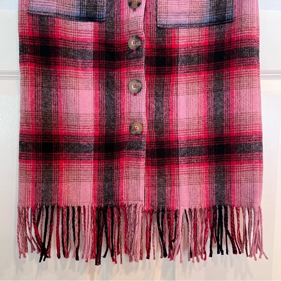 NWT Anthropologie Maeve Fringed Plaid Skirt Size 6 Wool Blend Pink ~Retail $148