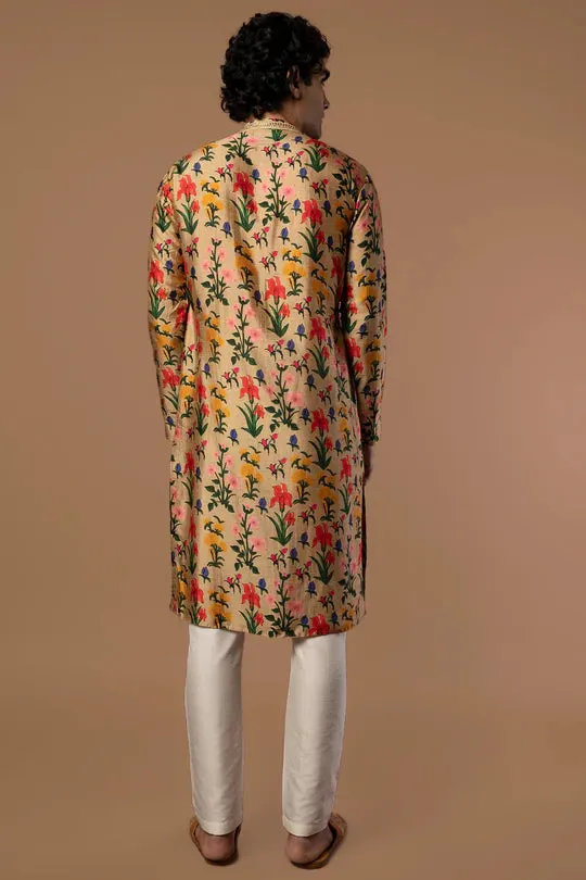 Oatmeal Autumn Bouquet Kurta With Pants