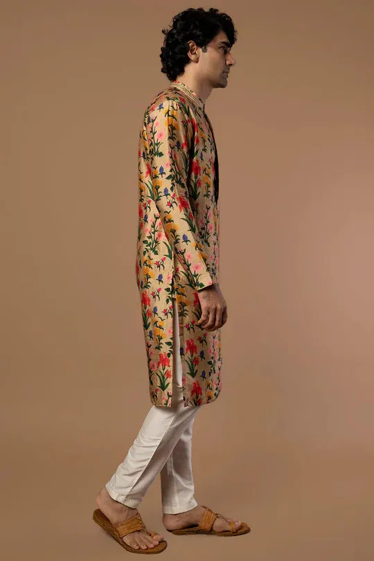 Oatmeal Autumn Bouquet Kurta With Pants
