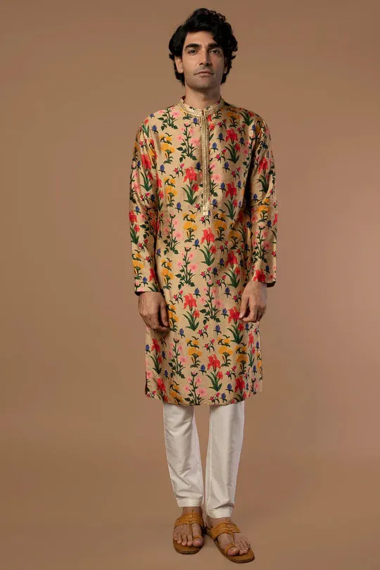 Oatmeal Autumn Bouquet Kurta With Pants