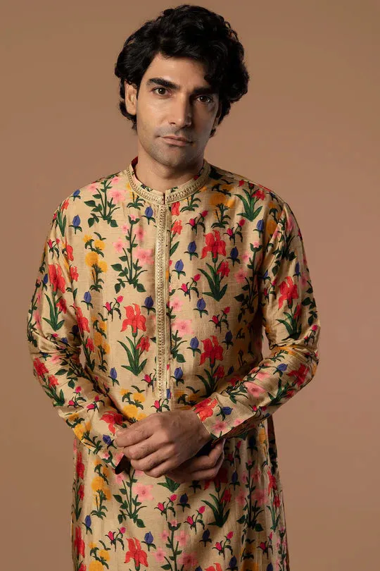 Oatmeal Autumn Bouquet Kurta With Pants