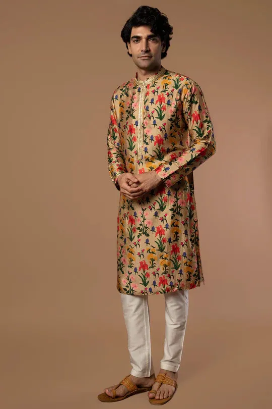 Oatmeal Autumn Bouquet Kurta With Pants