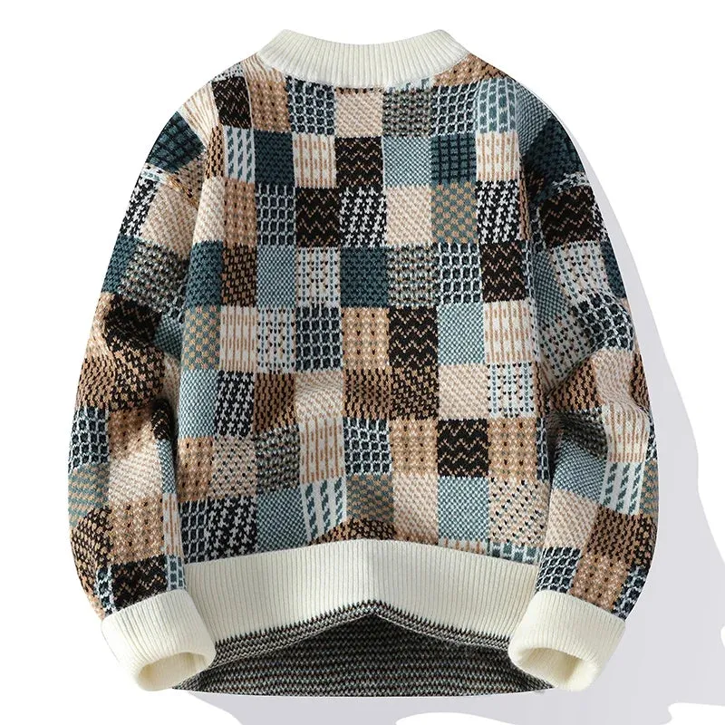 Obsidian Phoenix Luxury Plaid Wool Sweater - High-End Thick Warm Men’s Christmas Pullover Jumper
