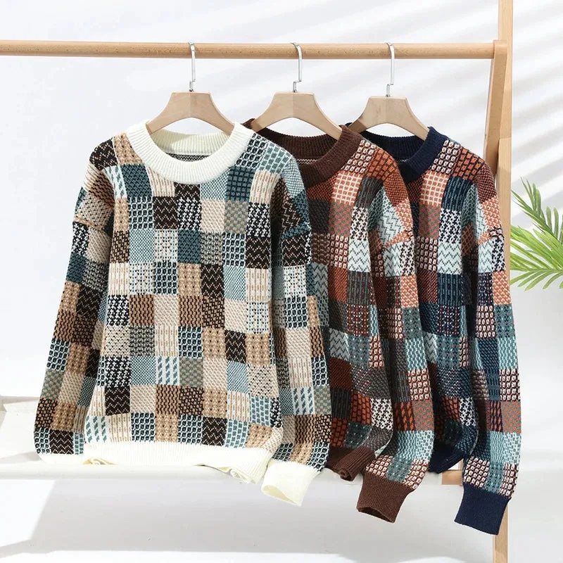 Obsidian Phoenix Luxury Plaid Wool Sweater - High-End Thick Warm Men’s Christmas Pullover Jumper