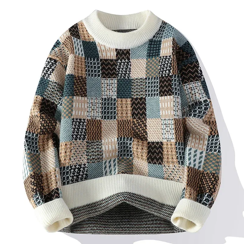 Obsidian Phoenix Luxury Plaid Wool Sweater - High-End Thick Warm Men’s Christmas Pullover Jumper