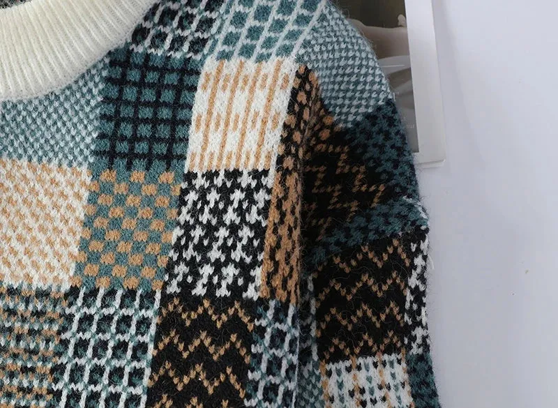 Obsidian Phoenix Luxury Plaid Wool Sweater - High-End Thick Warm Men’s Christmas Pullover Jumper