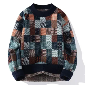 Obsidian Phoenix Luxury Plaid Wool Sweater - High-End Thick Warm Men’s Christmas Pullover Jumper