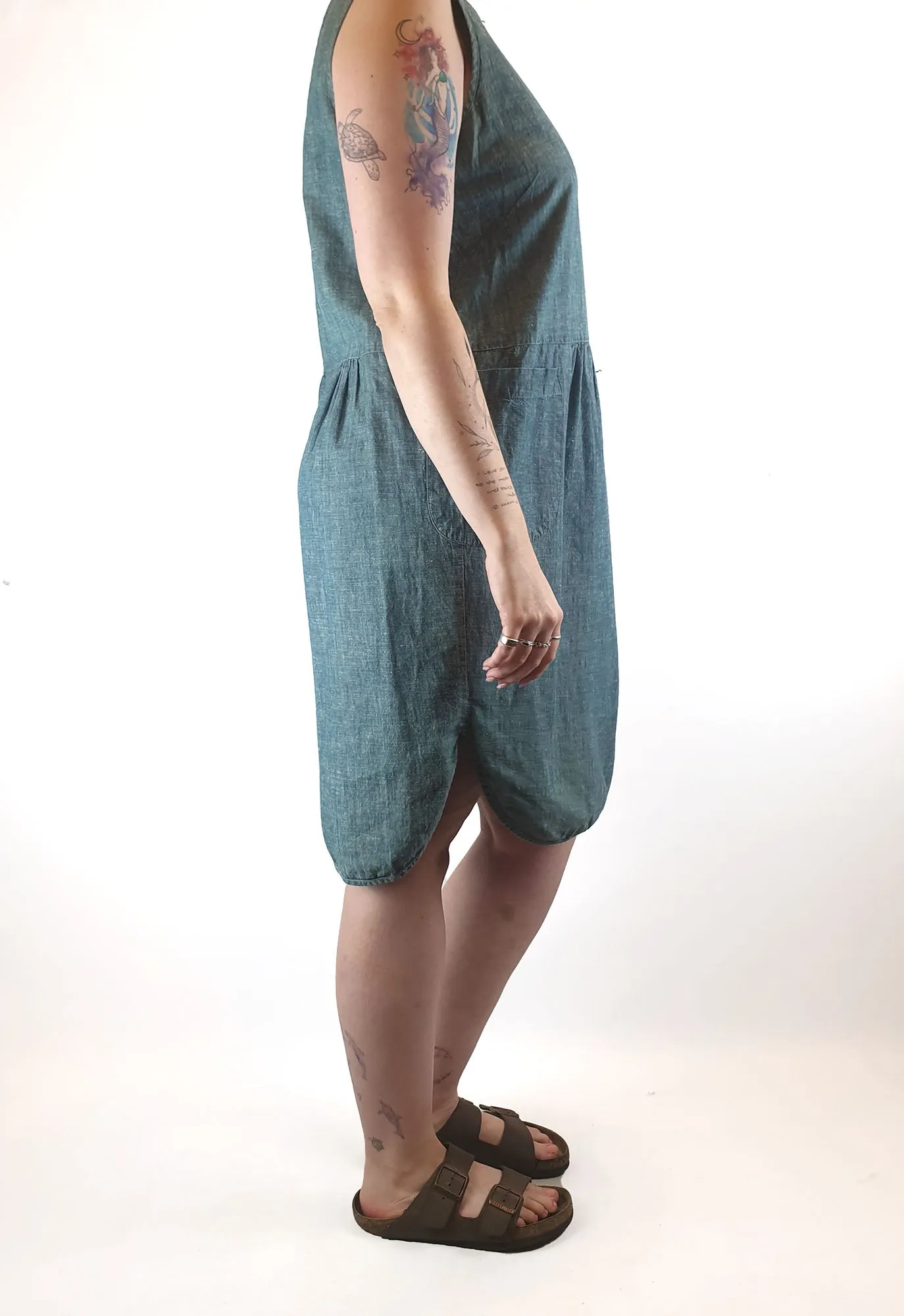 Obus denim look 100%  cotton sleeveless dress with white flecks size 4 (best fits size 12)