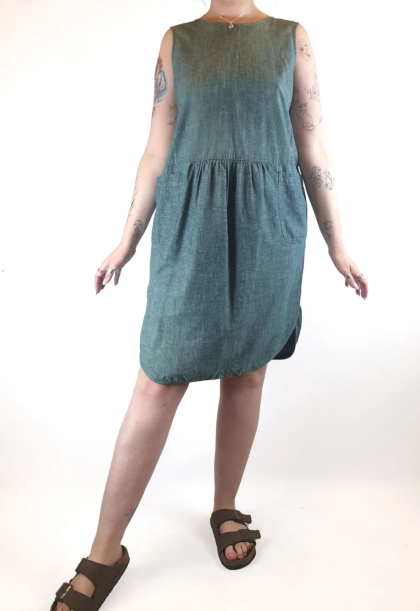 Obus denim look 100%  cotton sleeveless dress with white flecks size 4 (best fits size 12)