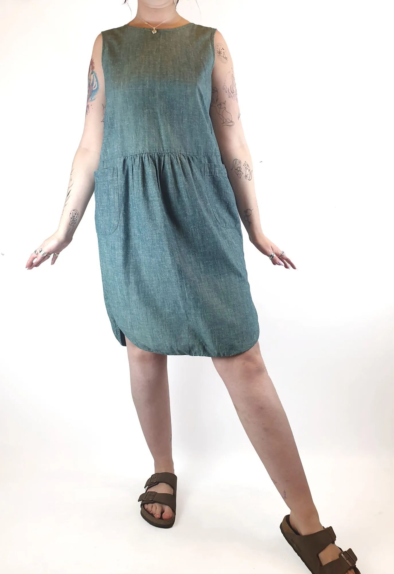 Obus denim look 100%  cotton sleeveless dress with white flecks size 4 (best fits size 12)