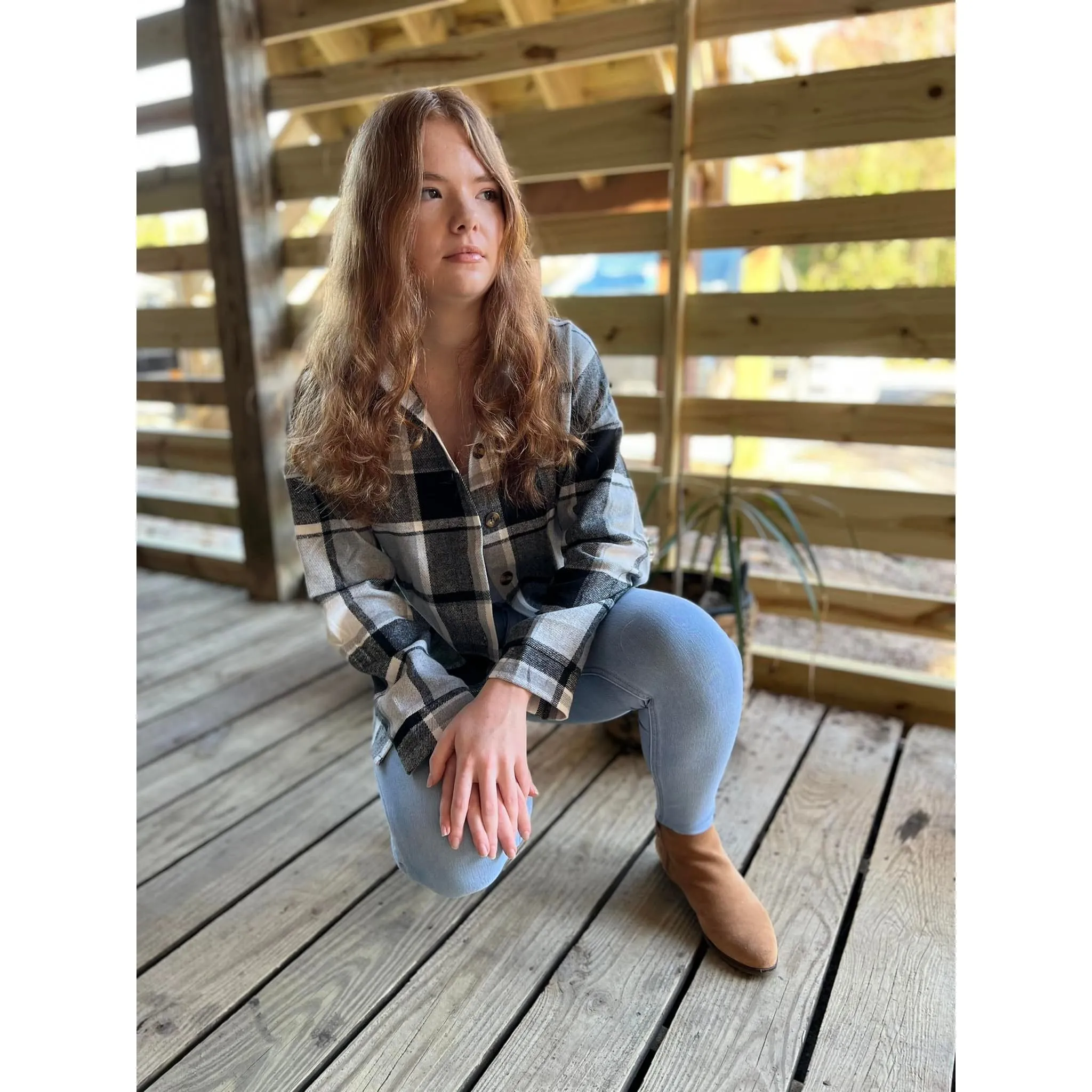 OBX brand Plaid Flannel Jacket Shacket in Black and Pink S