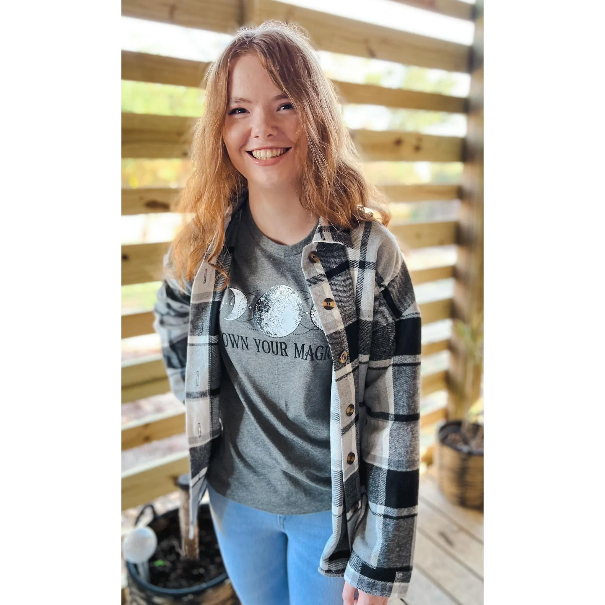 OBX brand Plaid Flannel Jacket Shacket in Black and Pink S