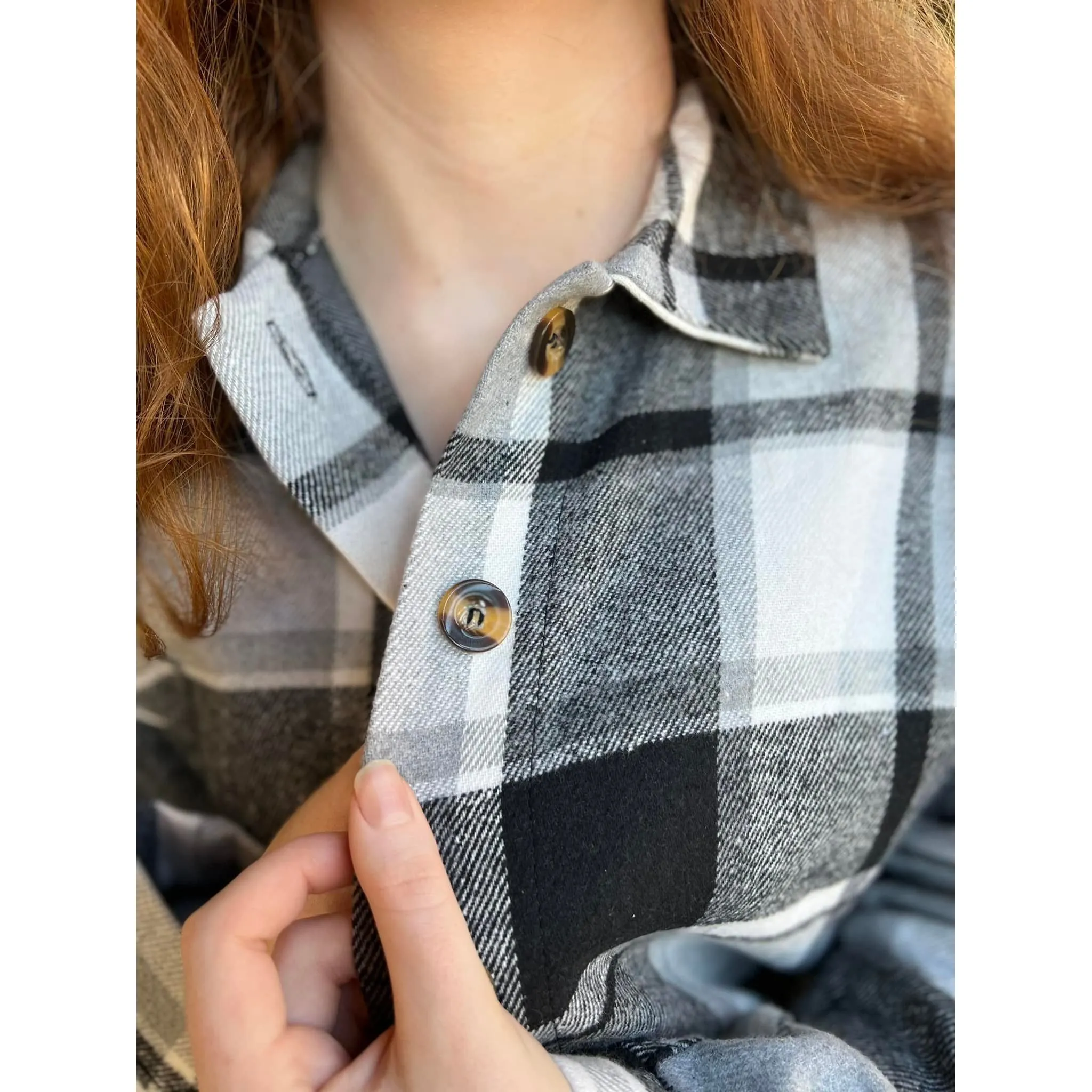 OBX brand Plaid Flannel Jacket Shacket in Black and Pink S