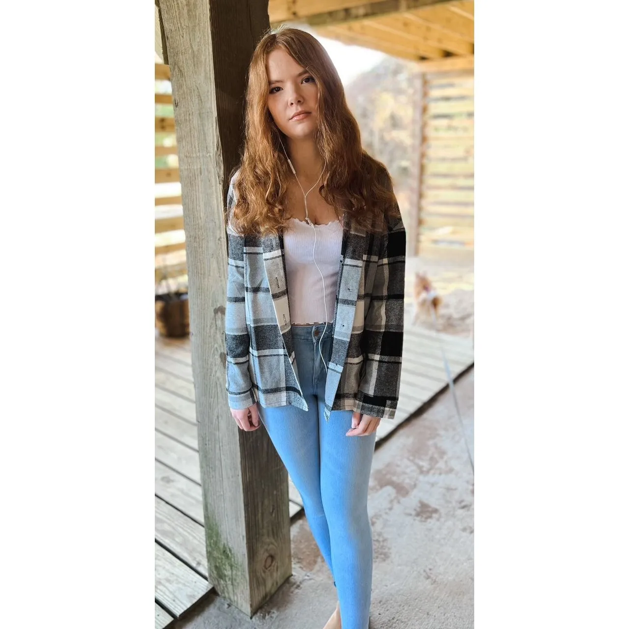 OBX brand Plaid Flannel Jacket Shacket in Black and Pink S