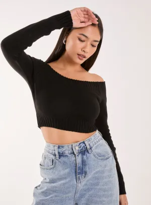 Off Shoulder Crop Knit Top