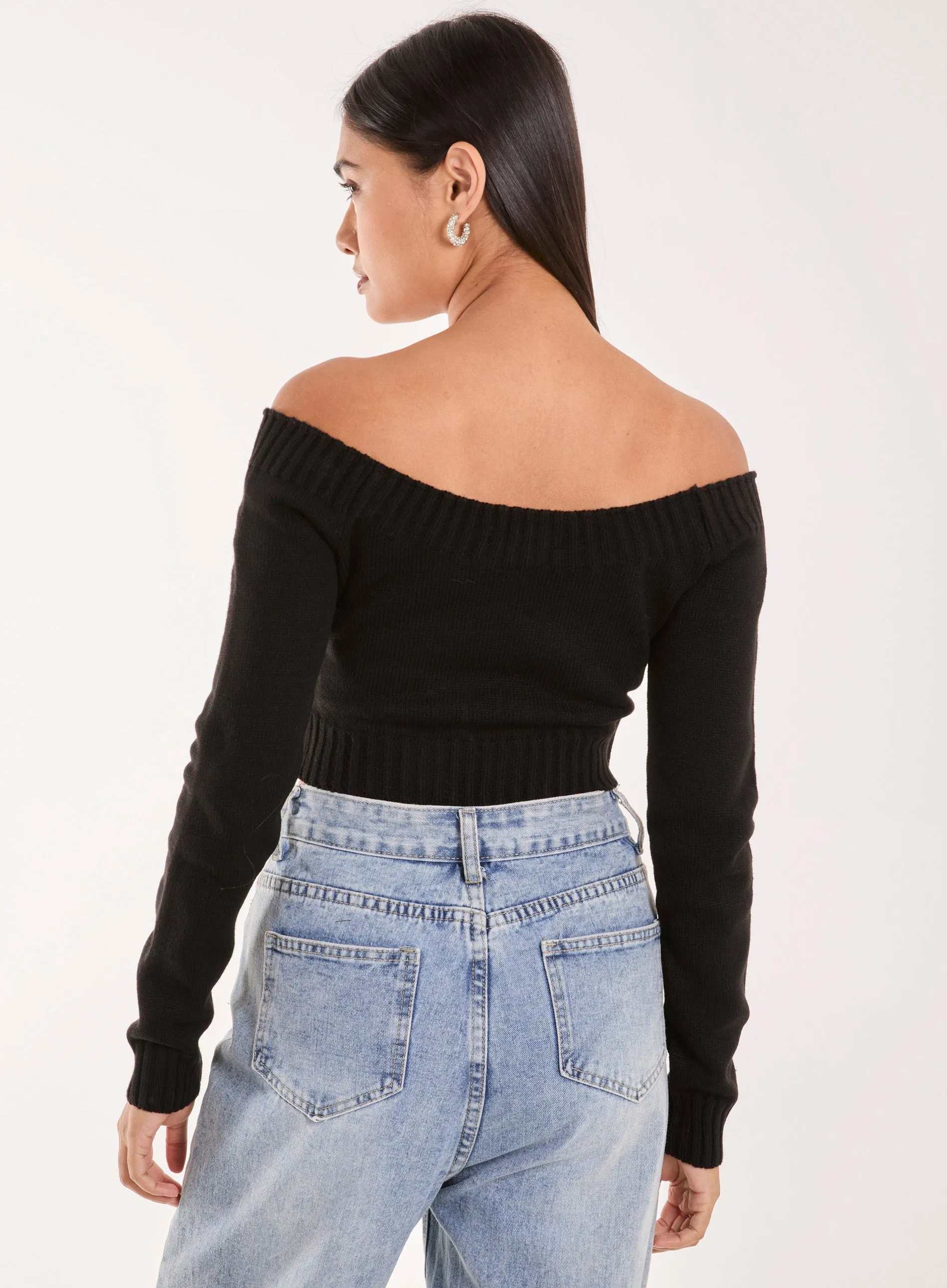 Off Shoulder Crop Knit Top