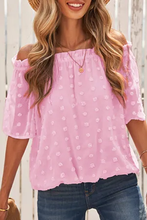 Off The Shoulder Swiss Dot Crop Blouse