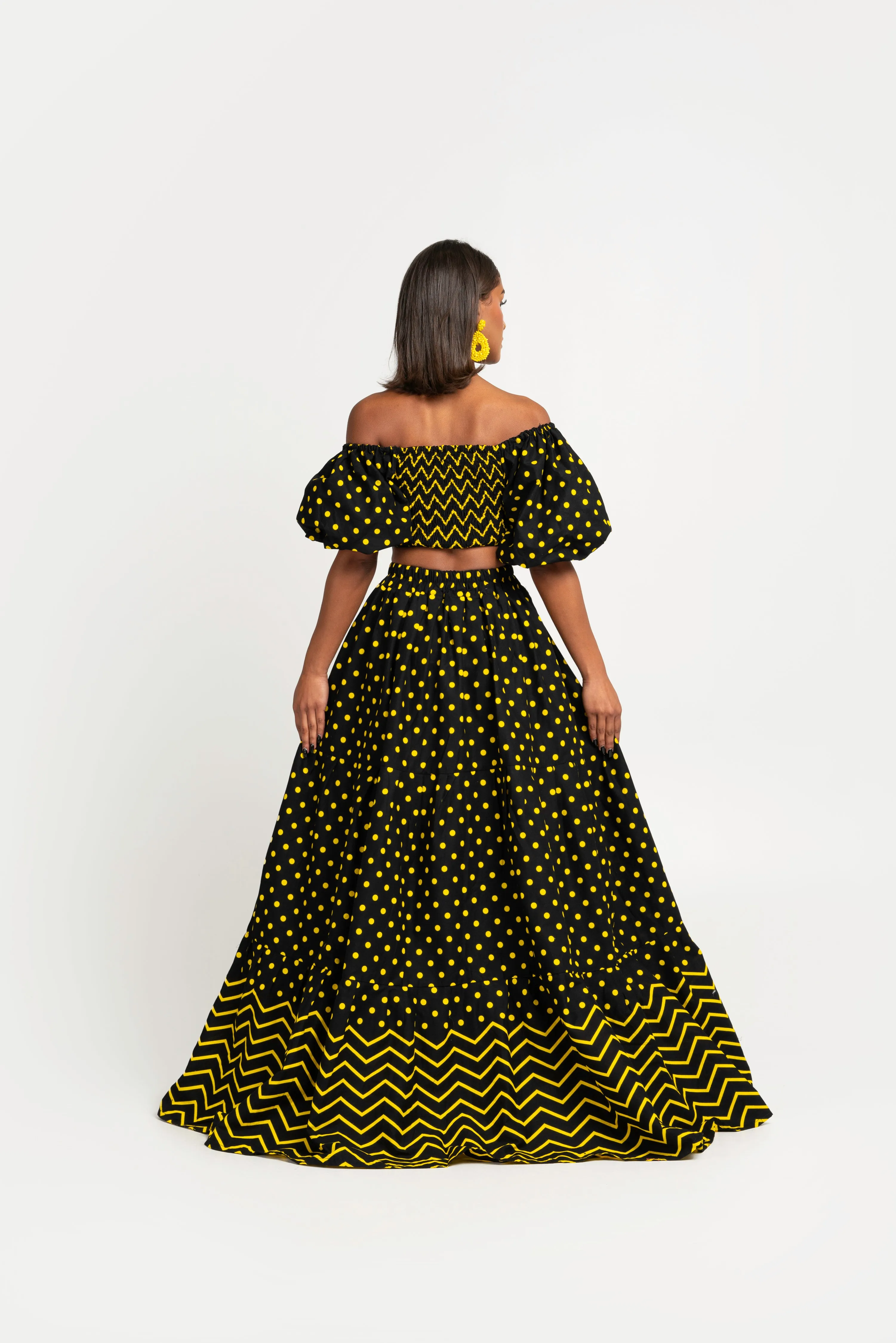 OGE Smocked Puffy Sleeve African Print Crop Top