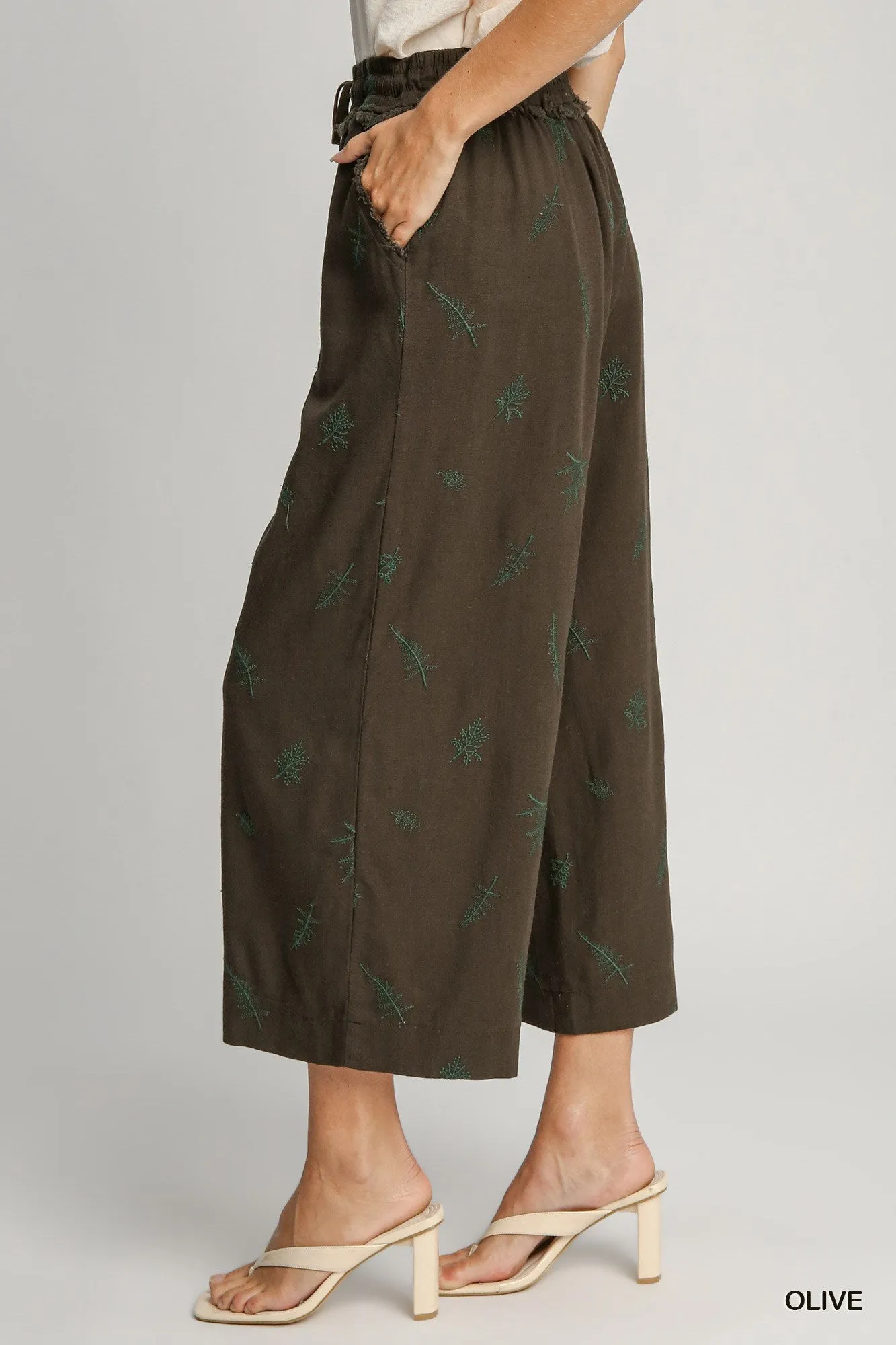 Olive Embroidered Pants