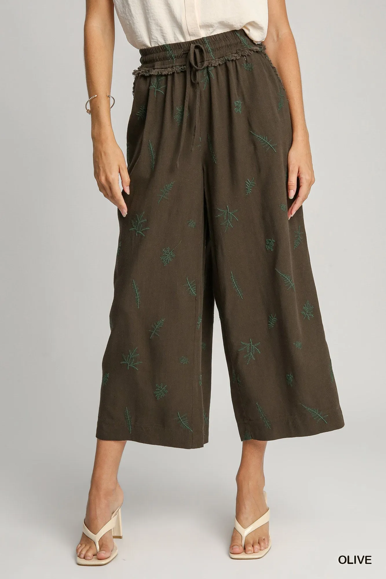 Olive Embroidered Pants