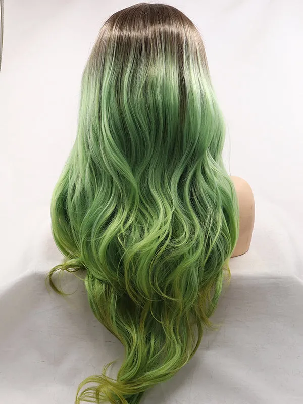 Ombre Green Wavy Synthetic Lace Front Wig