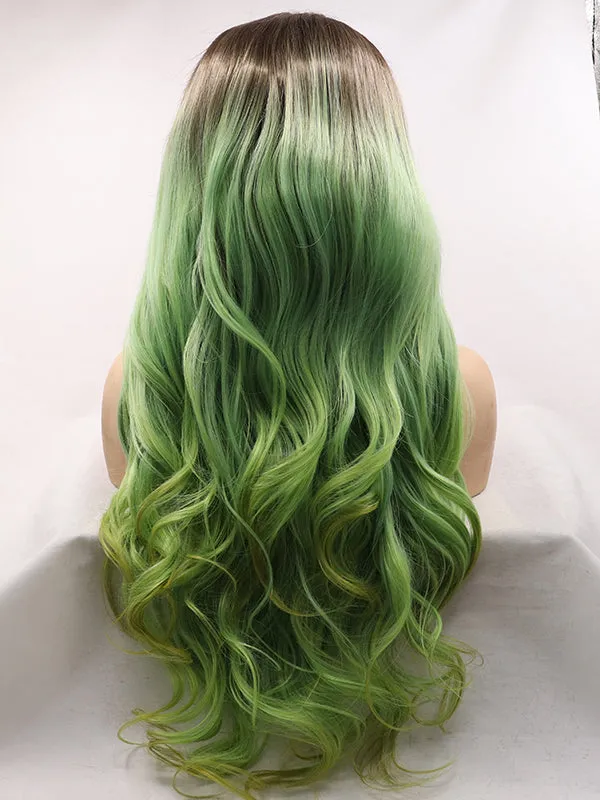 Ombre Green Wavy Synthetic Lace Front Wig