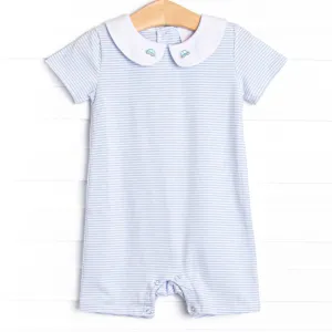 On the Way Home Embroidered Short Romper, Blue