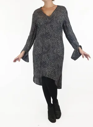 Once Was navy print long sleeve dress size 2, best fits 10