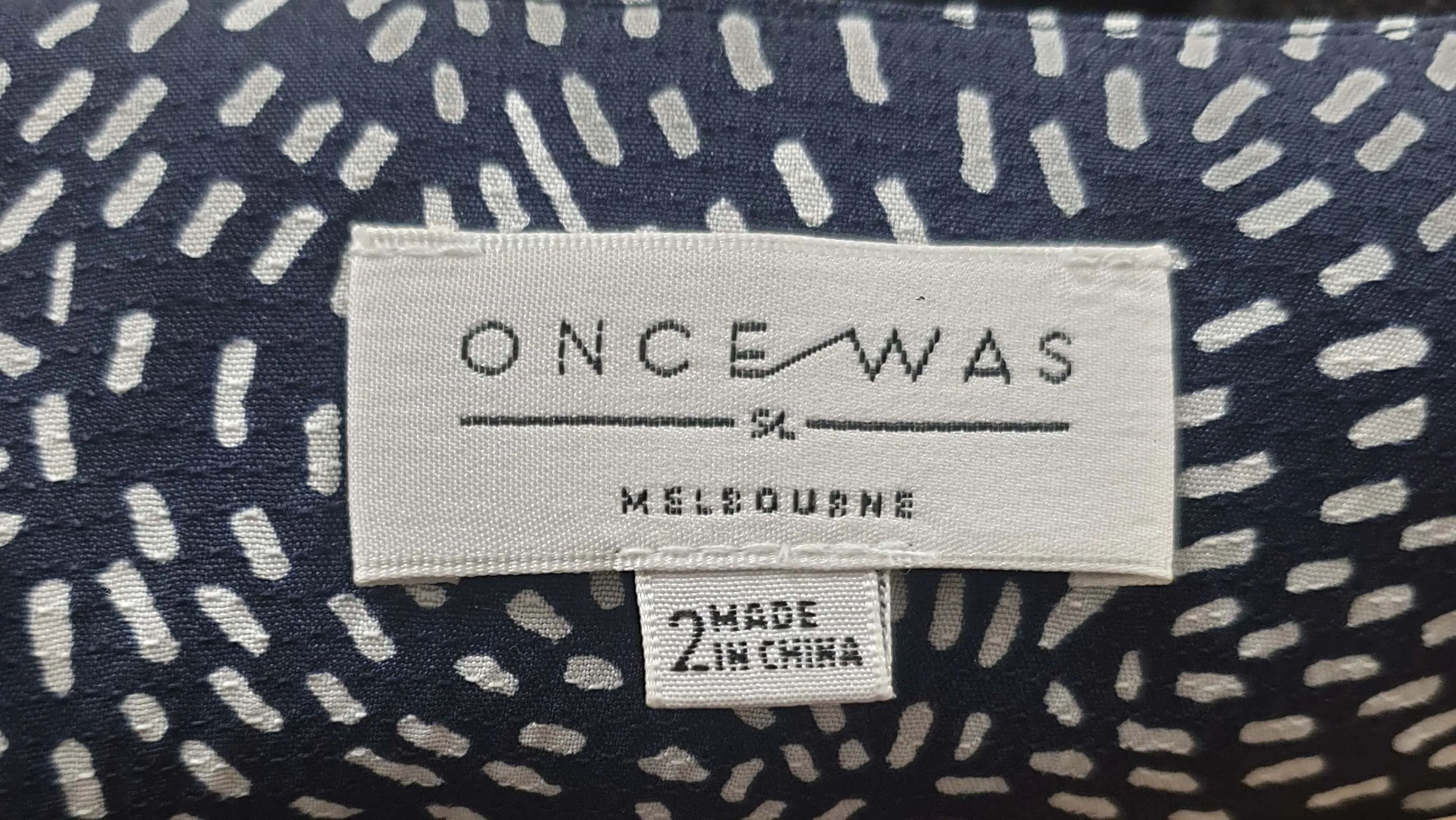 Once Was navy print long sleeve dress size 2, best fits 10