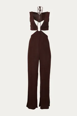 OPEN-BACK CUTOUT JERSEY JUMPSUIT