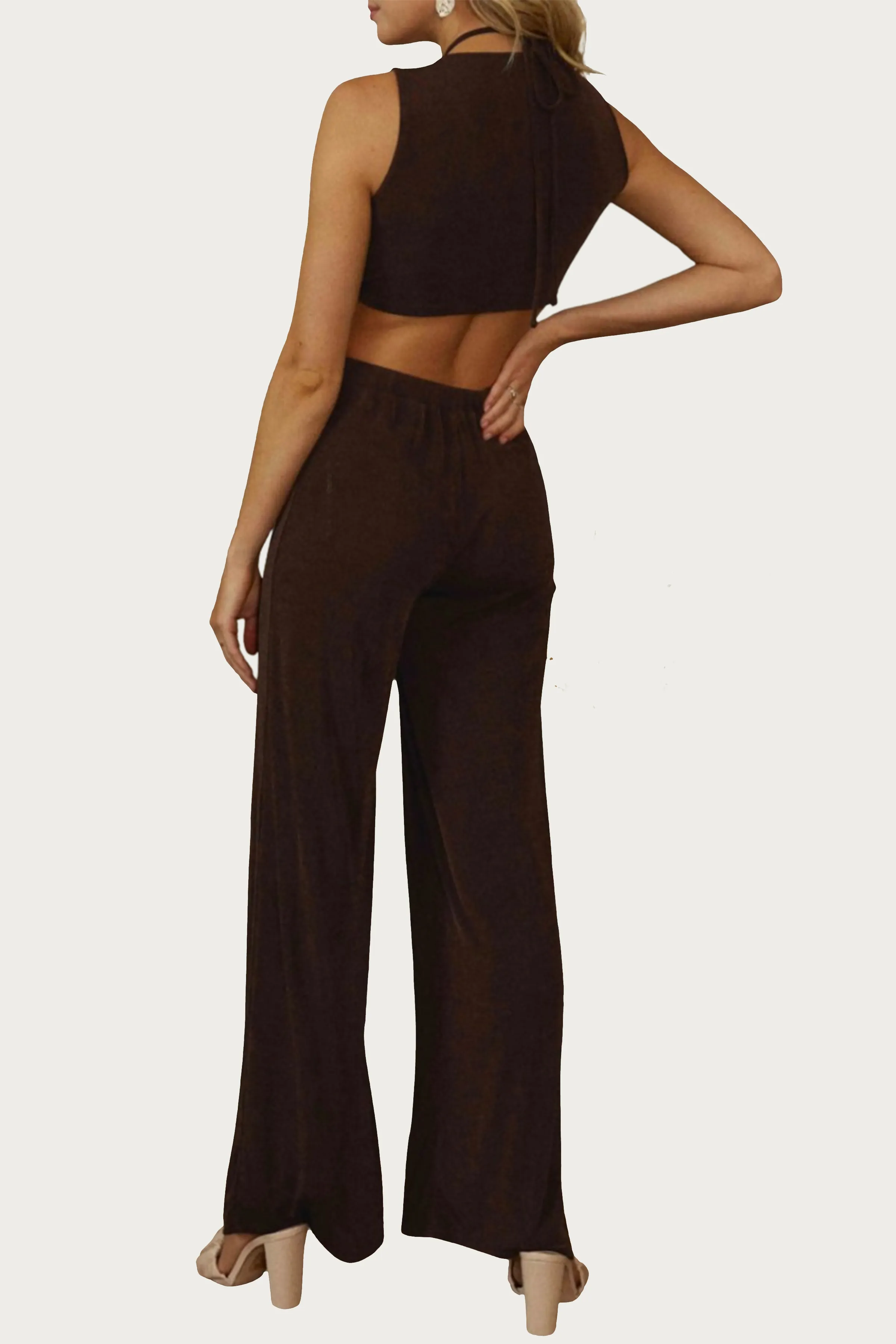 OPEN-BACK CUTOUT JERSEY JUMPSUIT