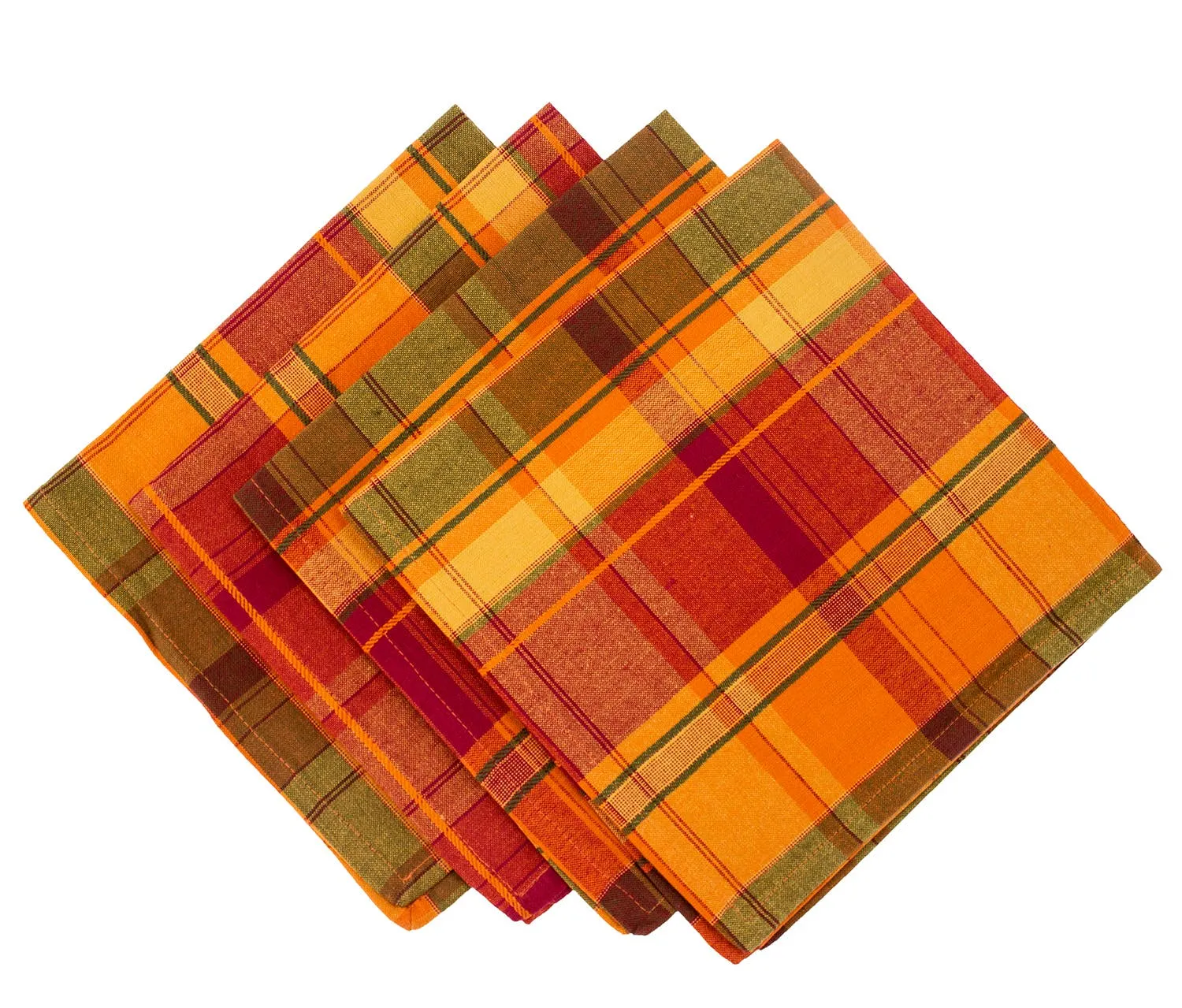 Orange Gold Red Plaid Napkins Set of 4