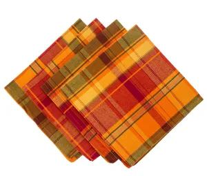 Orange Gold Red Plaid Napkins Set of 4