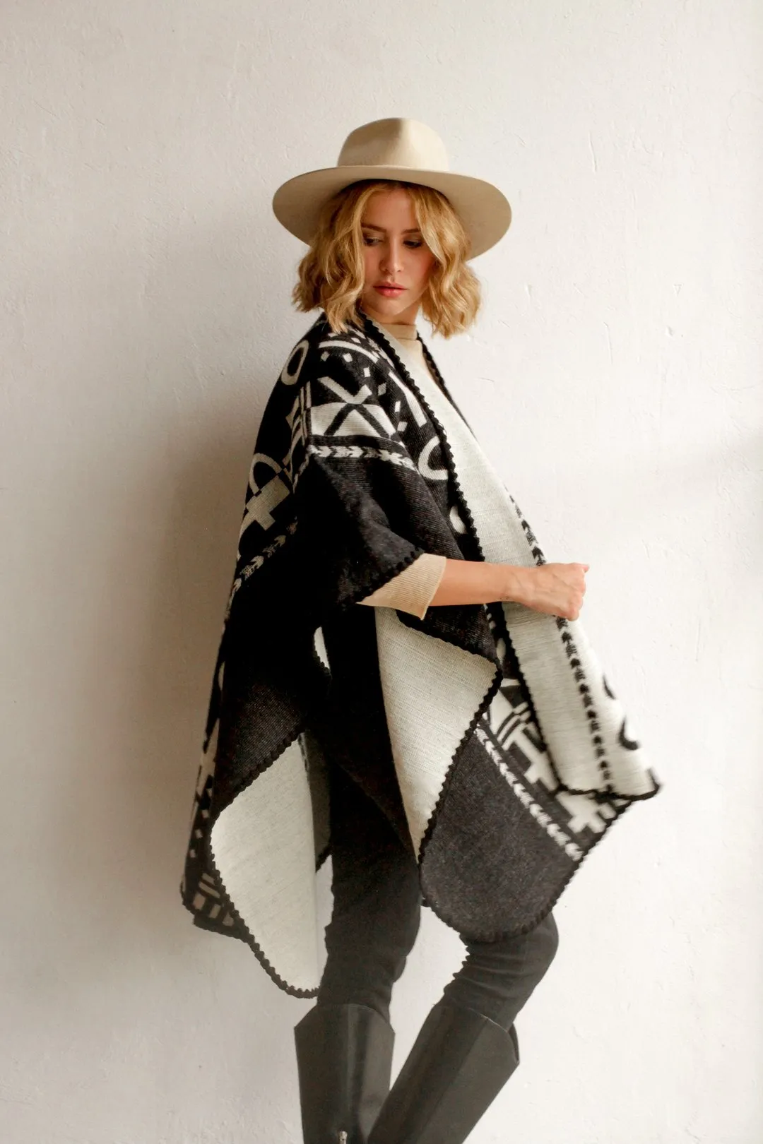OX Black and White Poncho