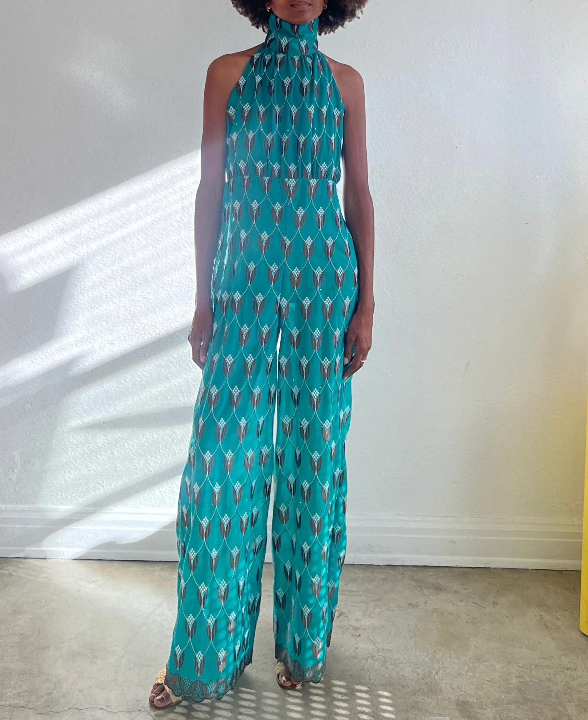 Oya Palazzo Jumper - Teal/Brown