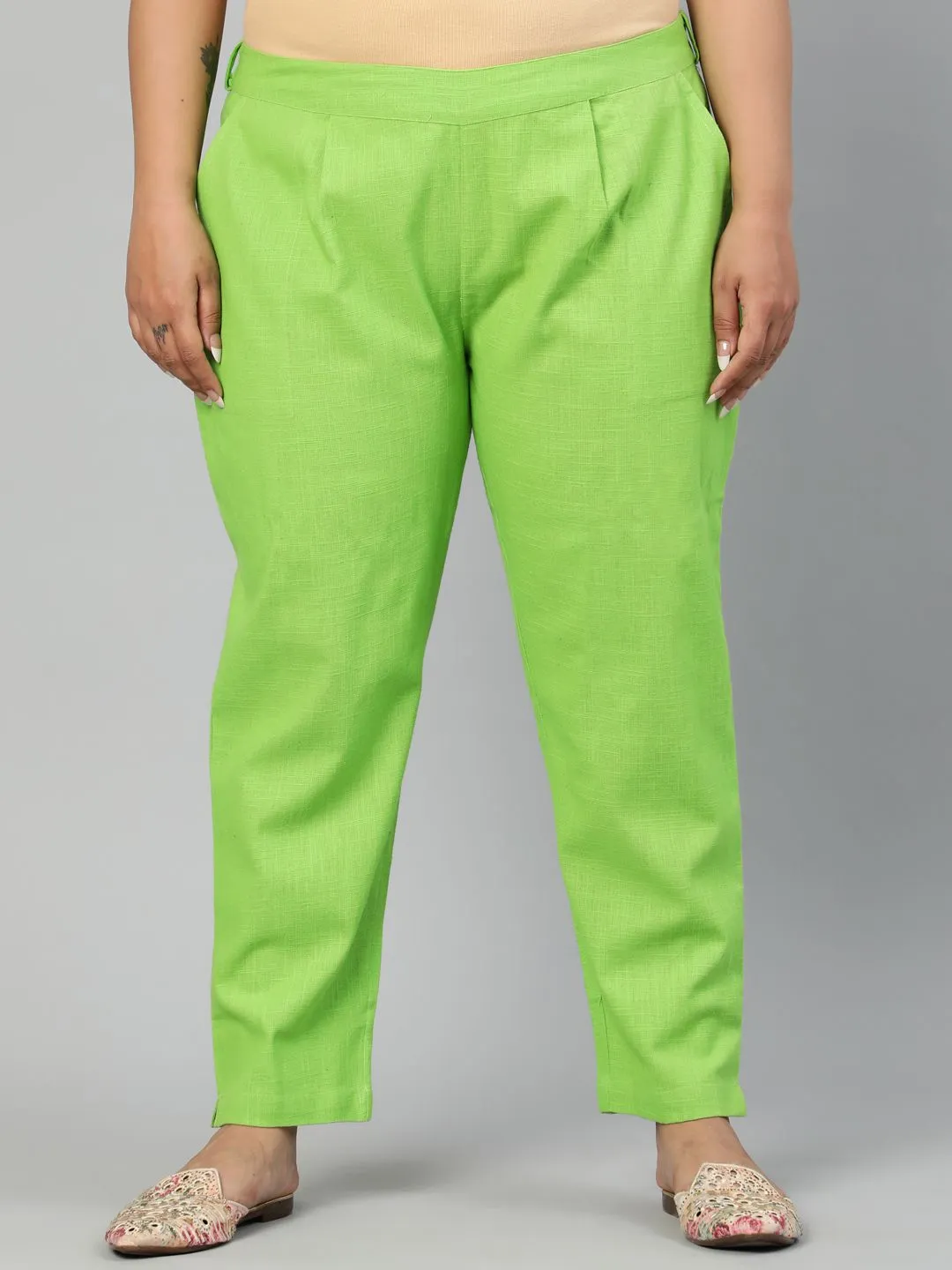 Parrot Green Plus Size Ethnic Wear Cotton Slub Pants