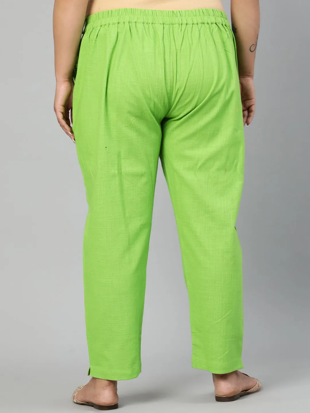 Parrot Green Plus Size Ethnic Wear Cotton Slub Pants