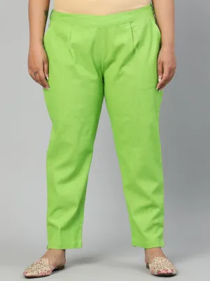 Parrot Green Plus Size Ethnic Wear Cotton Slub Pants