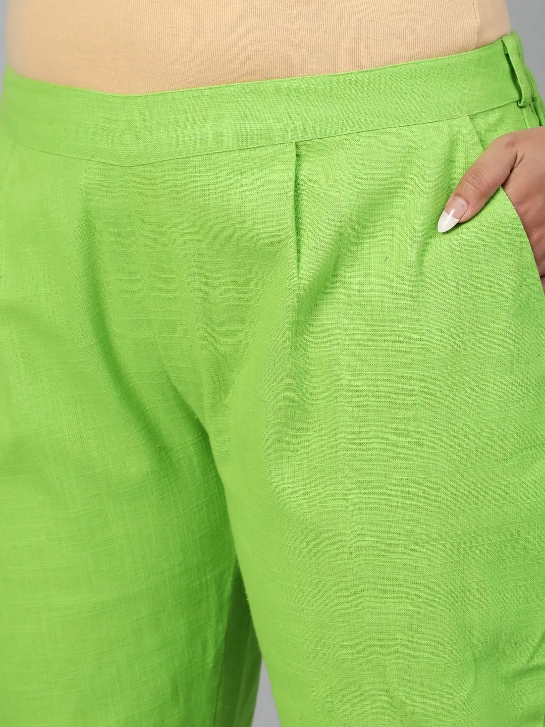 Parrot Green Plus Size Ethnic Wear Cotton Slub Pants