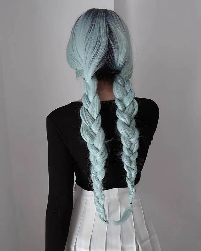 Pastel Green Ombre Wavy Synthetic Wigs