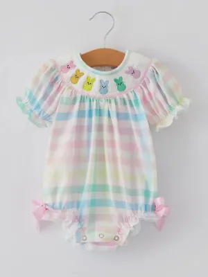 Pastel Plaid & Bunnies Smocked Bubble: Multi