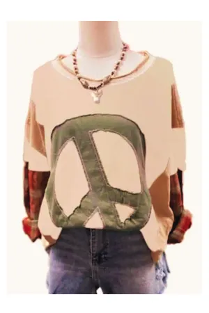 Peace & Plaid Patchwork Sweatshirt