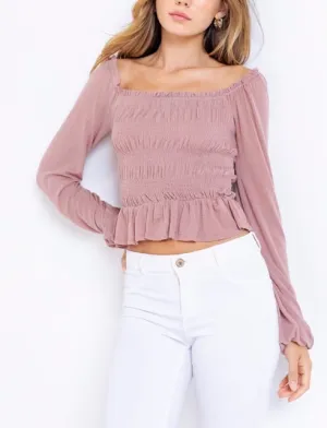 Peasant Smock Long Sleeve Crop Top