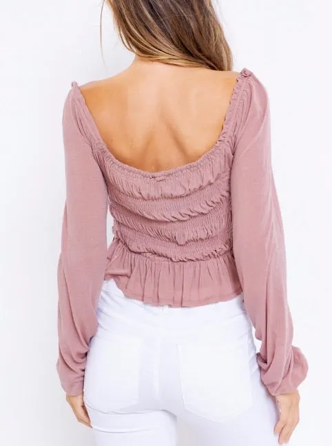 Peasant Smock Long Sleeve Crop Top